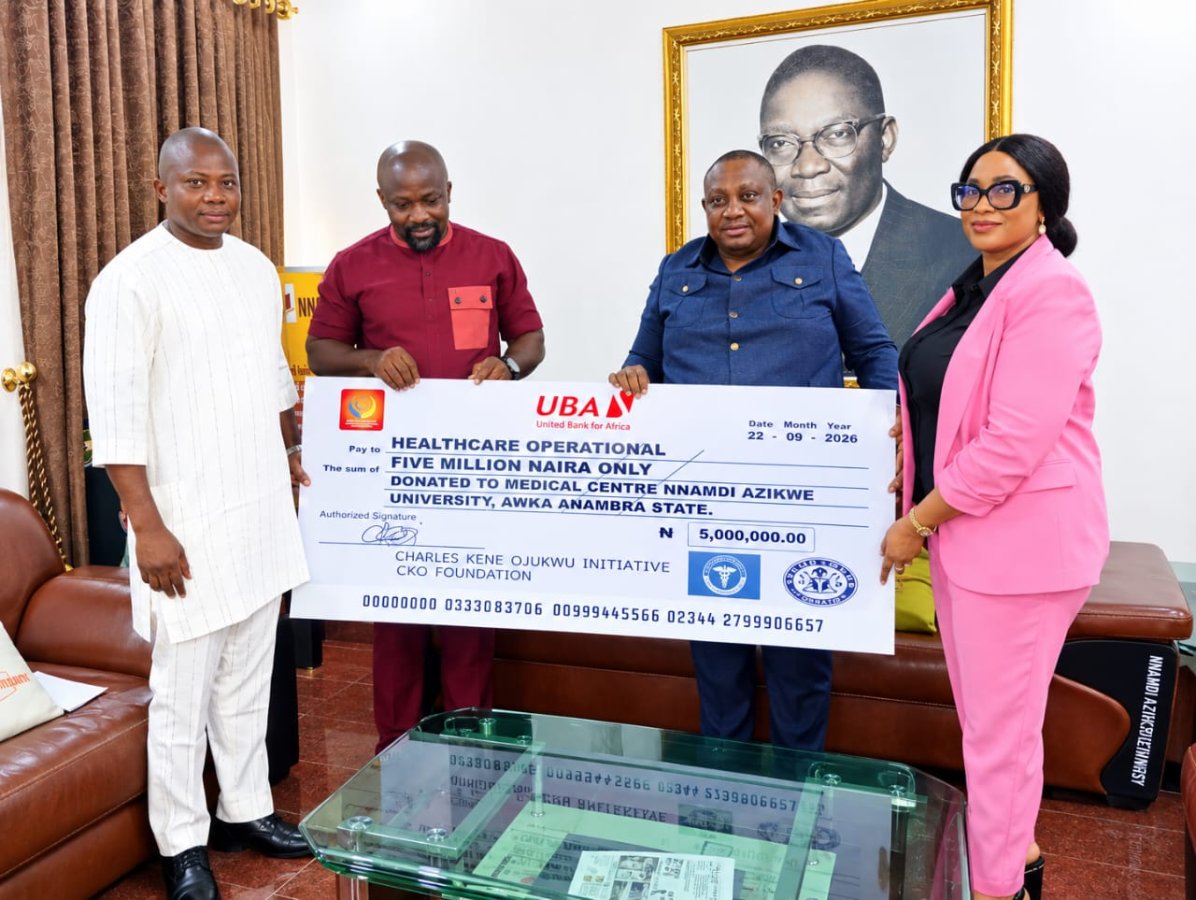 CKOi OKUNENYEIFE FOUNDATION DONATES N5 MILLION FOR RECONSTRUCTION OF WALKING PAVILLION AT NNAMDI AZIKWE UNIVERSITY MEDICAL CENTER