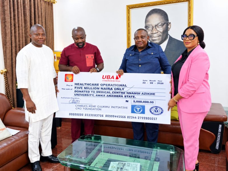 CKOi OKUNENYEIFE FOUNDATION DONATES N5 MILLION FOR RECONSTRUCTION OF WALKING PAVILLION AT NNAMDI AZIKWE UNIVERSITY MEDICAL CENTER
